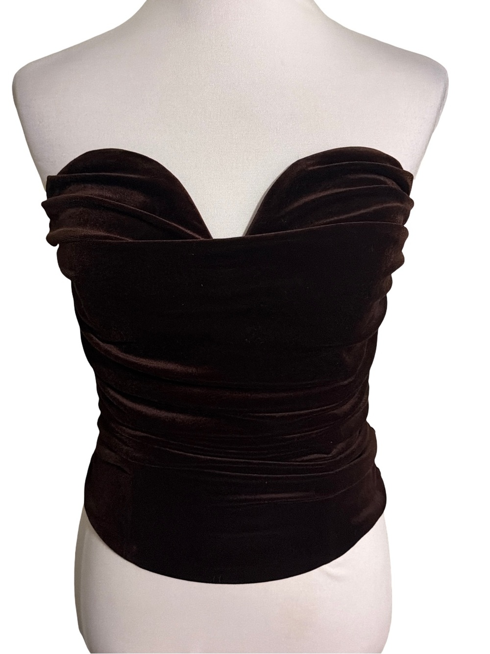 Express Chocolate Brown Velvet Strapless Crop Top